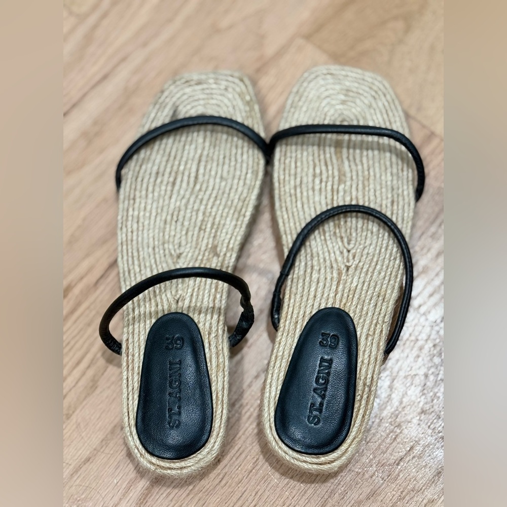 NWOB St. Agni Straw Black Espadrille Sandals